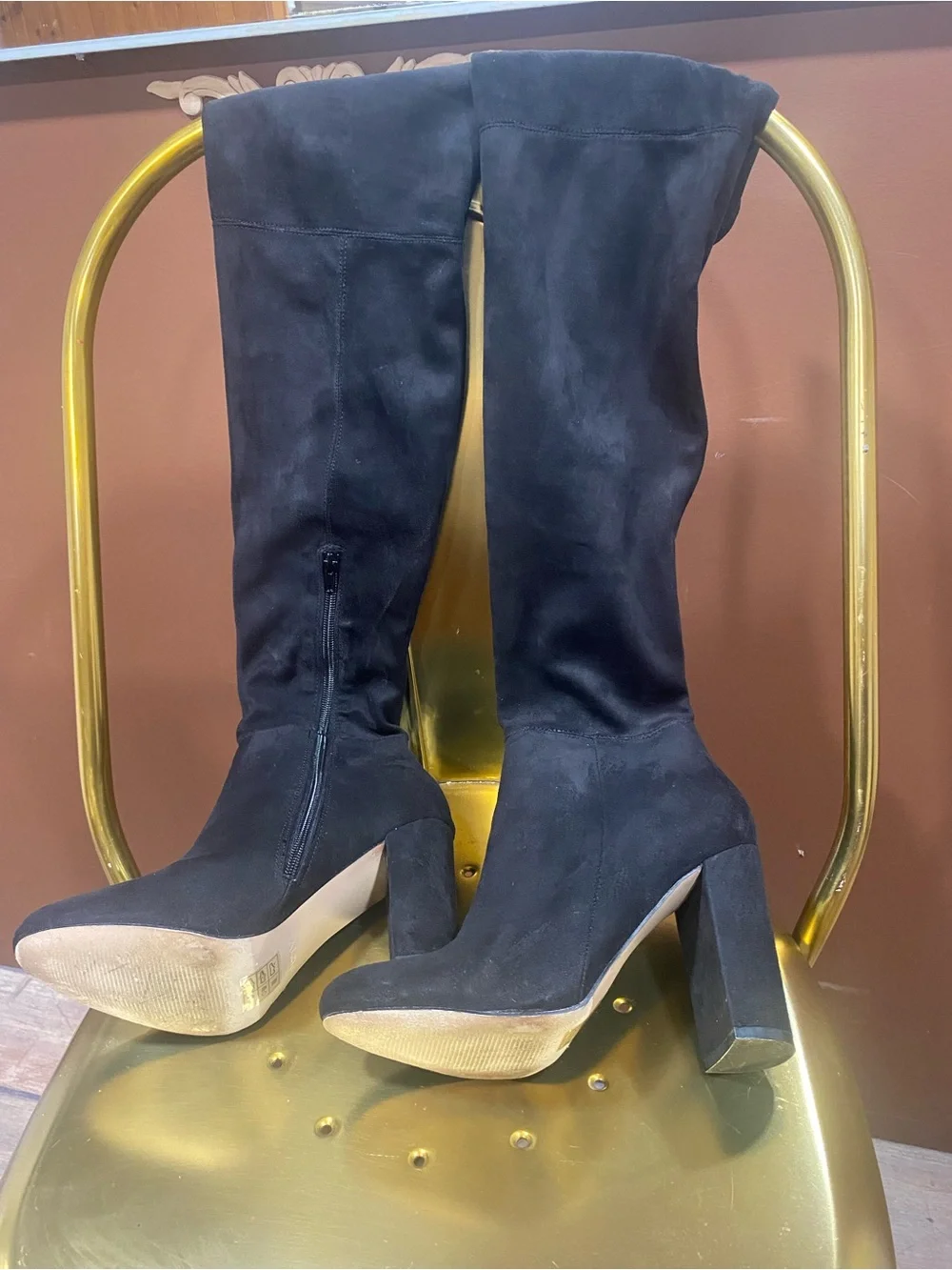 ALDO Black Faux Suede Over-the-Knee Stretch Block Heel Boots Size 8